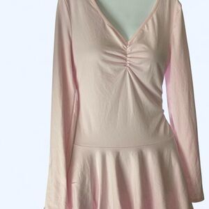 SHEIN Soft Pink Long Sleeve mini Dress with ruffle skirt S